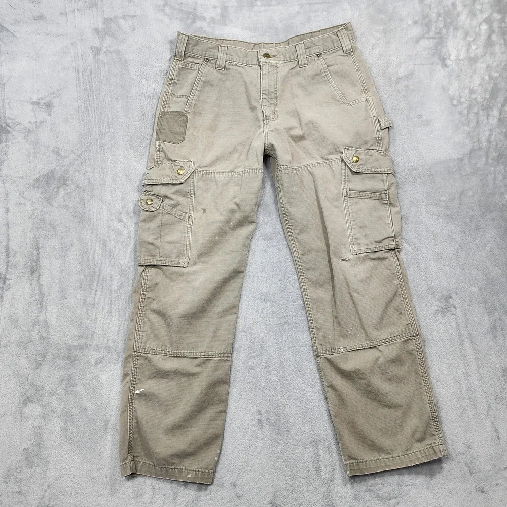 Carhartt Pants Mens 32x30* Beige Relaxed Fit Double Front Ripstop Cargo Utility